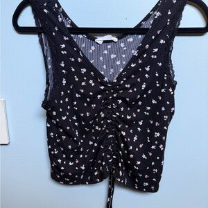 Pink Rose Black Floral Crop Top